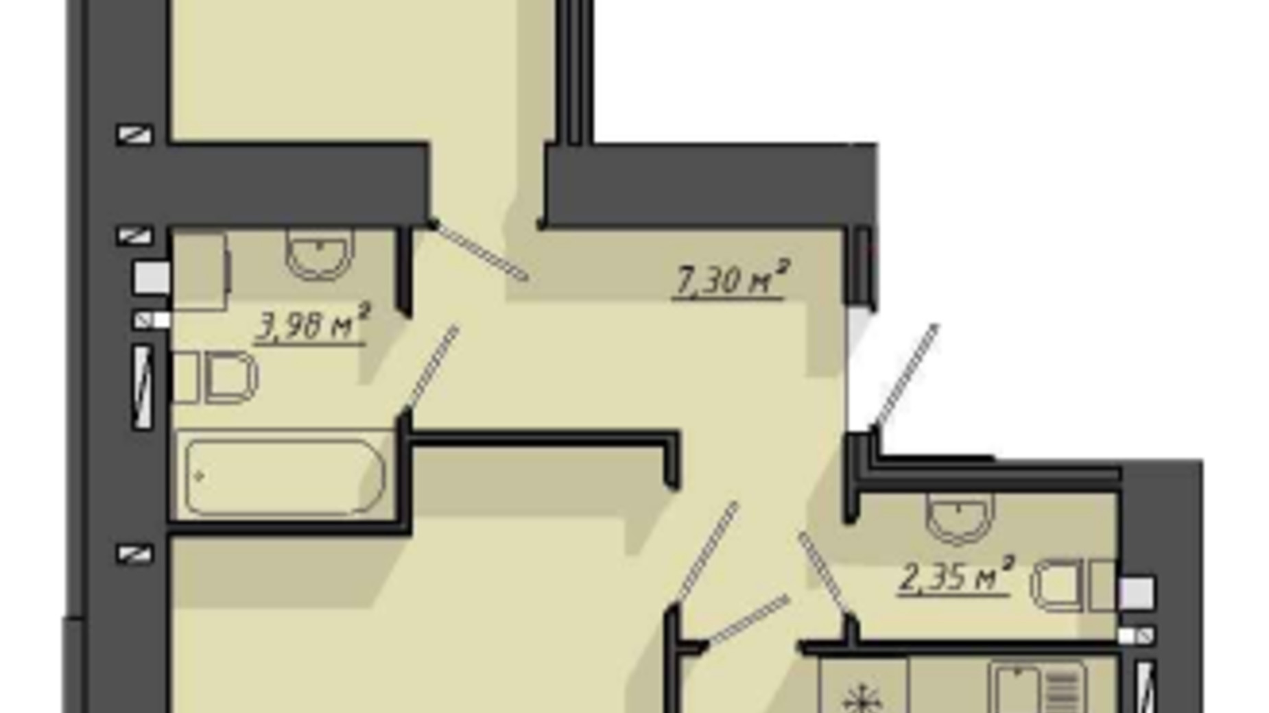 Планировка 2-комнатной квартиры в ЖК Львовский 64.4 м², фото 572834