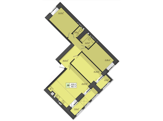 ЖК Львовский: планировка 3-комнатной квартиры 99.1 м²