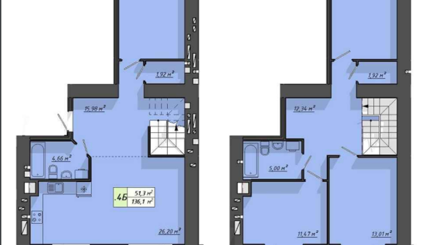 Планировка много­уровневой квартиры в ЖК Львовский 136.1 м², фото 572836