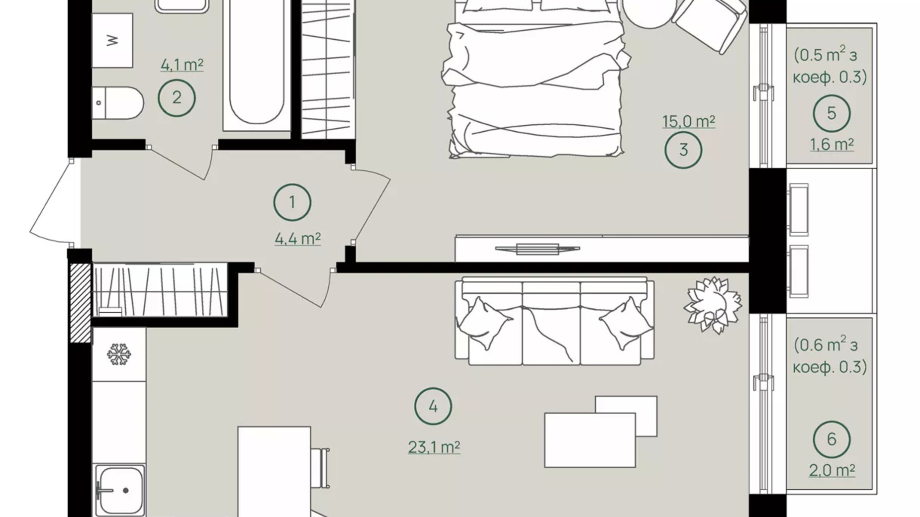 Планування 1-кімнатної квартири в ЖК Будинок на Вавилових 47.7 м², фото 573478