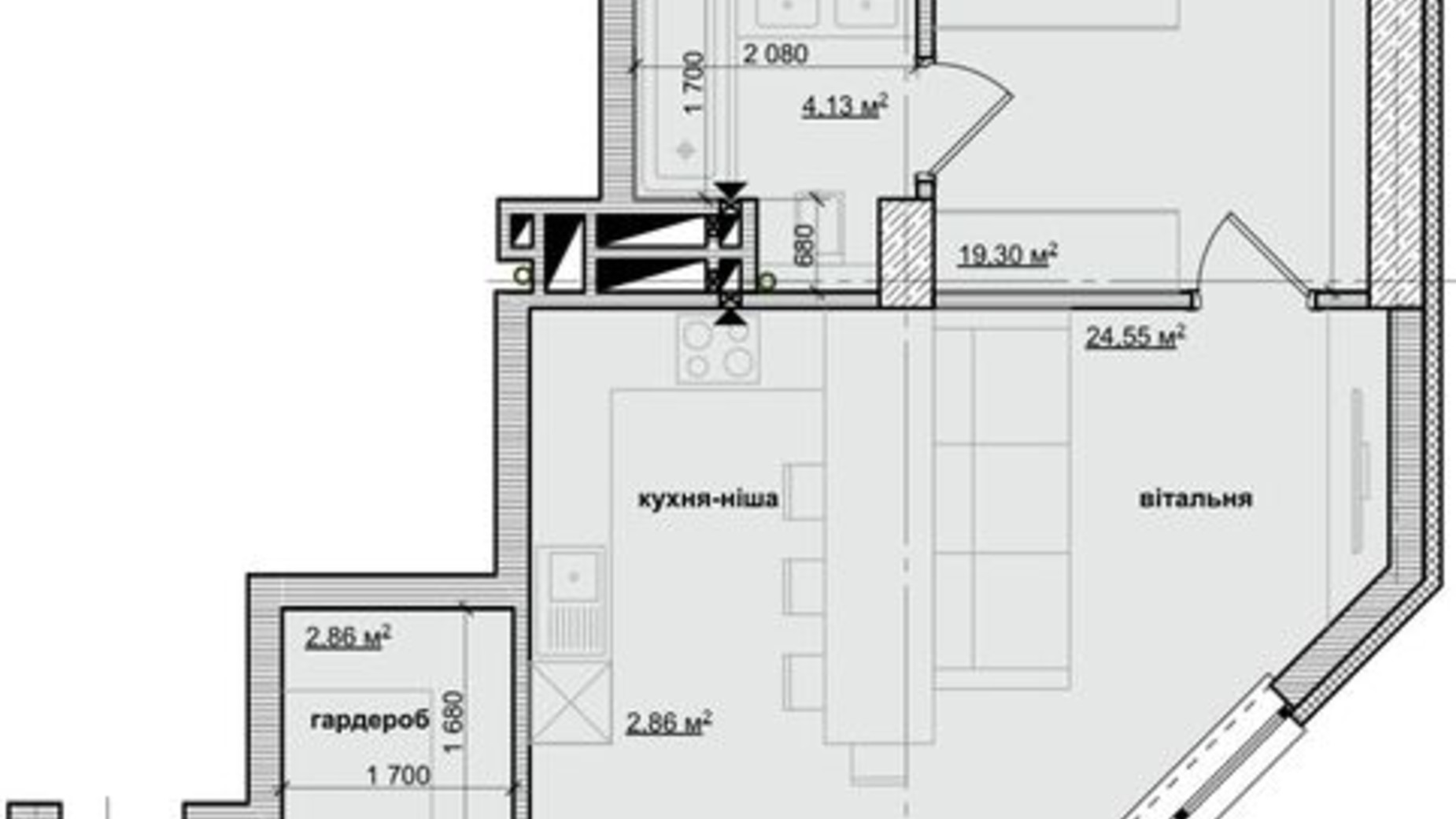 Планування 2-кімнатної квартири в ЖК Берестейський 81.9 м², фото 573488