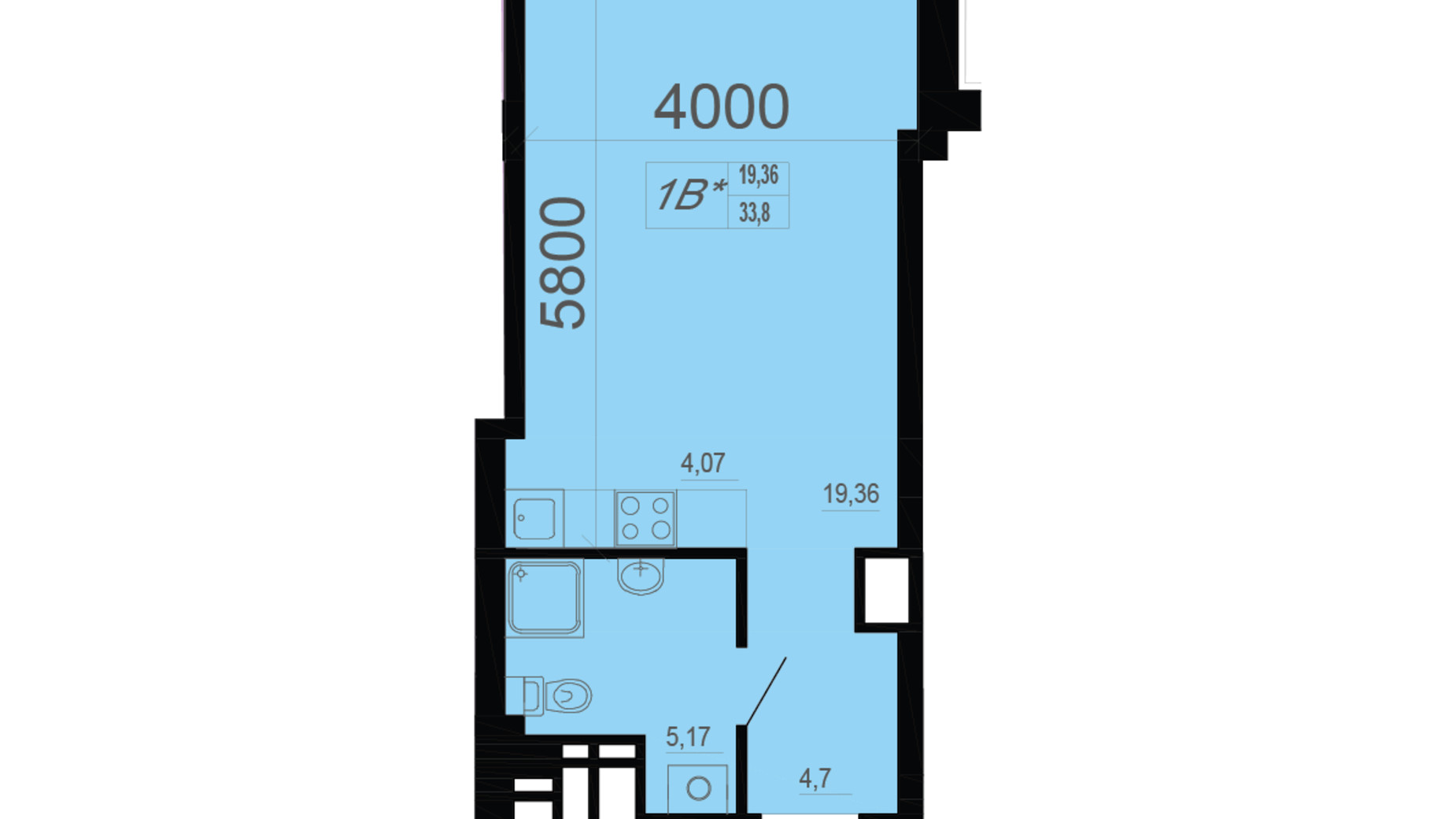 Планировка 1-комнатной квартиры в ЖК Фаворит 33.8 м², фото 573516