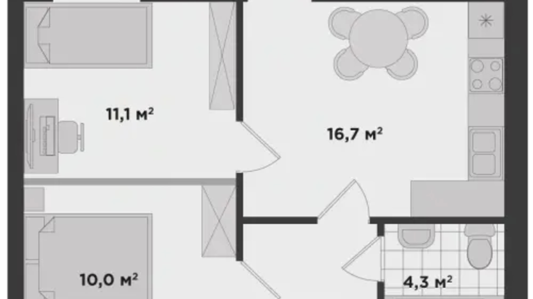 Планування 2-кімнатної квартири в ЖК Millennium State 49.9 м², фото 573570