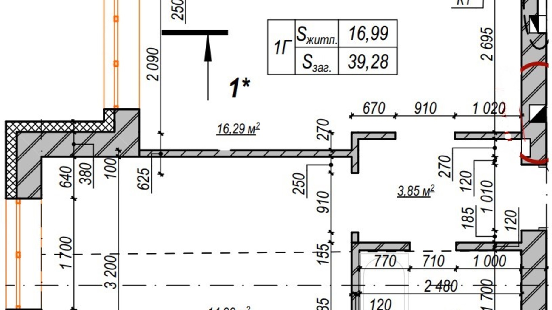 Планування 1-кімнатної квартири в ЖК Молодість 39.8 м², фото 573803