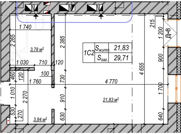 ЖК Молодость: планировка 1-комнатной квартиры 30 м²