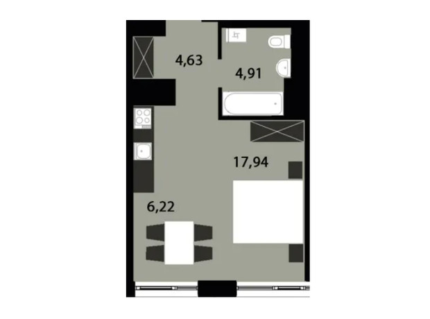 ЖК Five Address: планировка 1-комнатной квартиры 58.14 м²