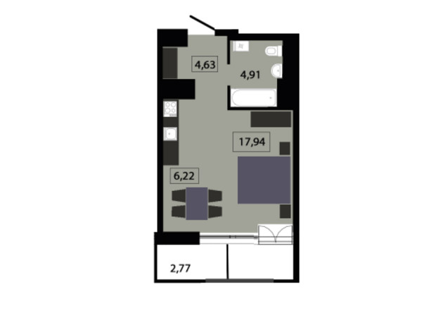 ЖК Five Address: планировка 1-комнатной квартиры 54.83 м²