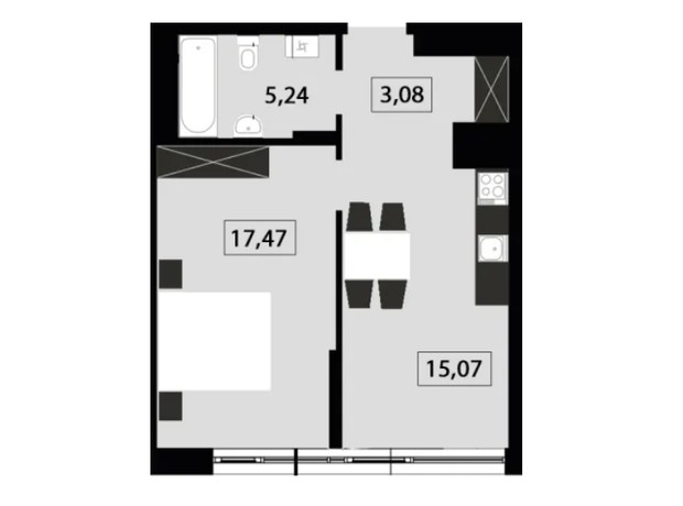 ЖК Five Address: планування 1-кімнатної квартири 41.86 м²