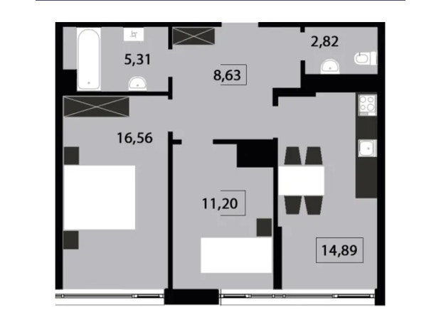 ЖК Five Address: планировка 2-комнатной квартиры 59.41 м²