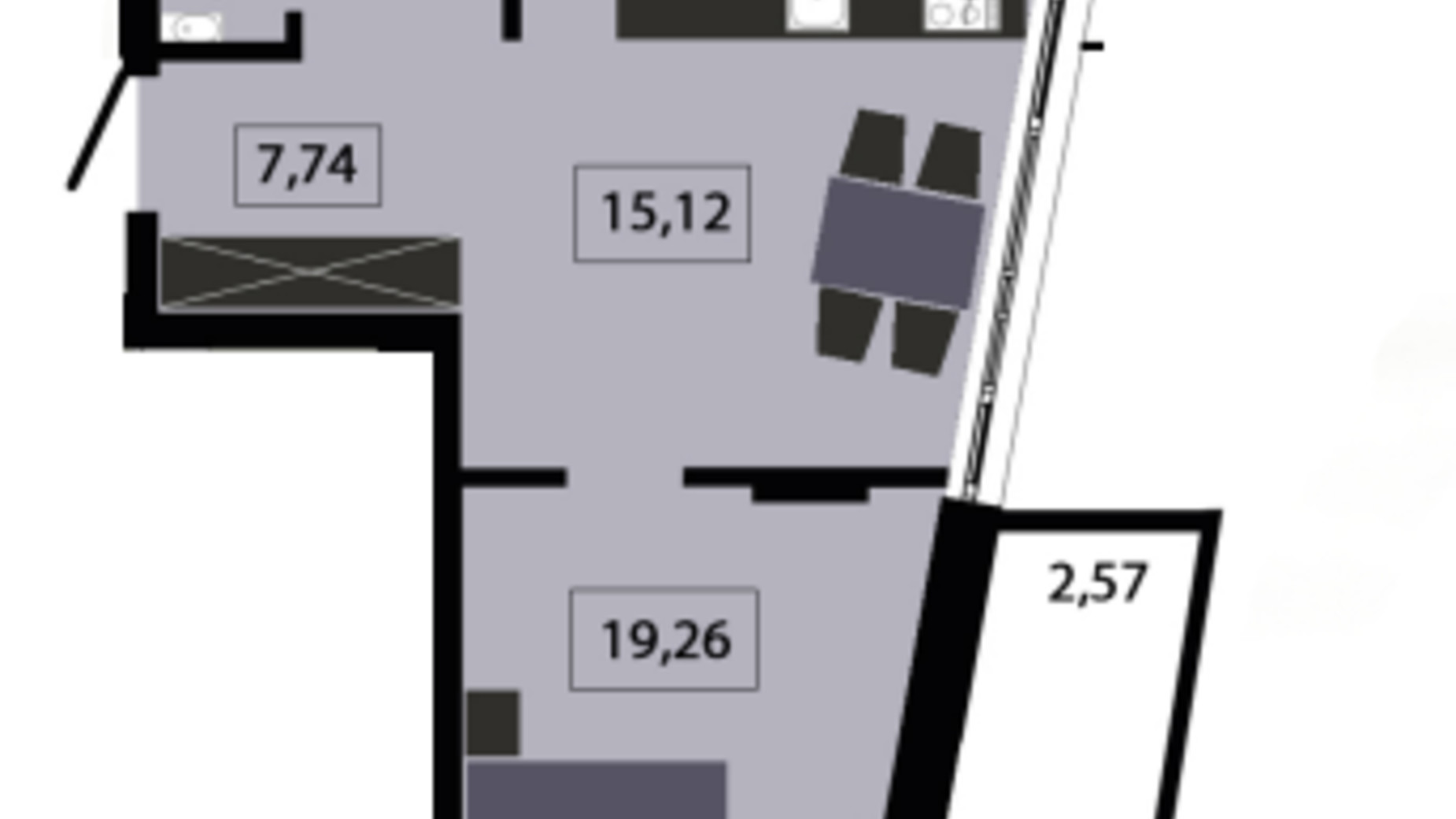 Планування 2-кімнатної квартири в ЖК Five Address 44.52 м², фото 573977