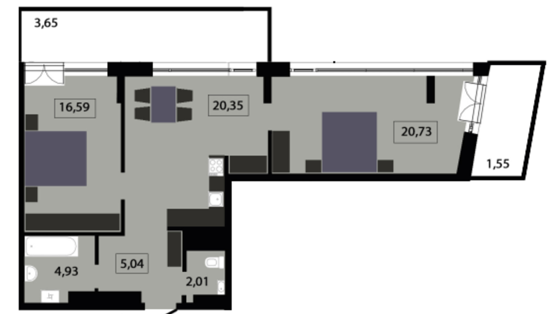 Планування 2-кімнатної квартири в ЖК Five Address 74.85 м², фото 574001