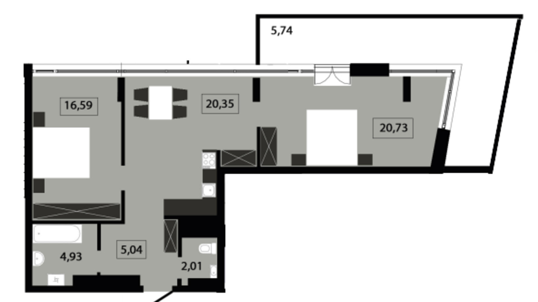 Планування 2-кімнатної квартири в ЖК Five Address 75.39 м², фото 574002
