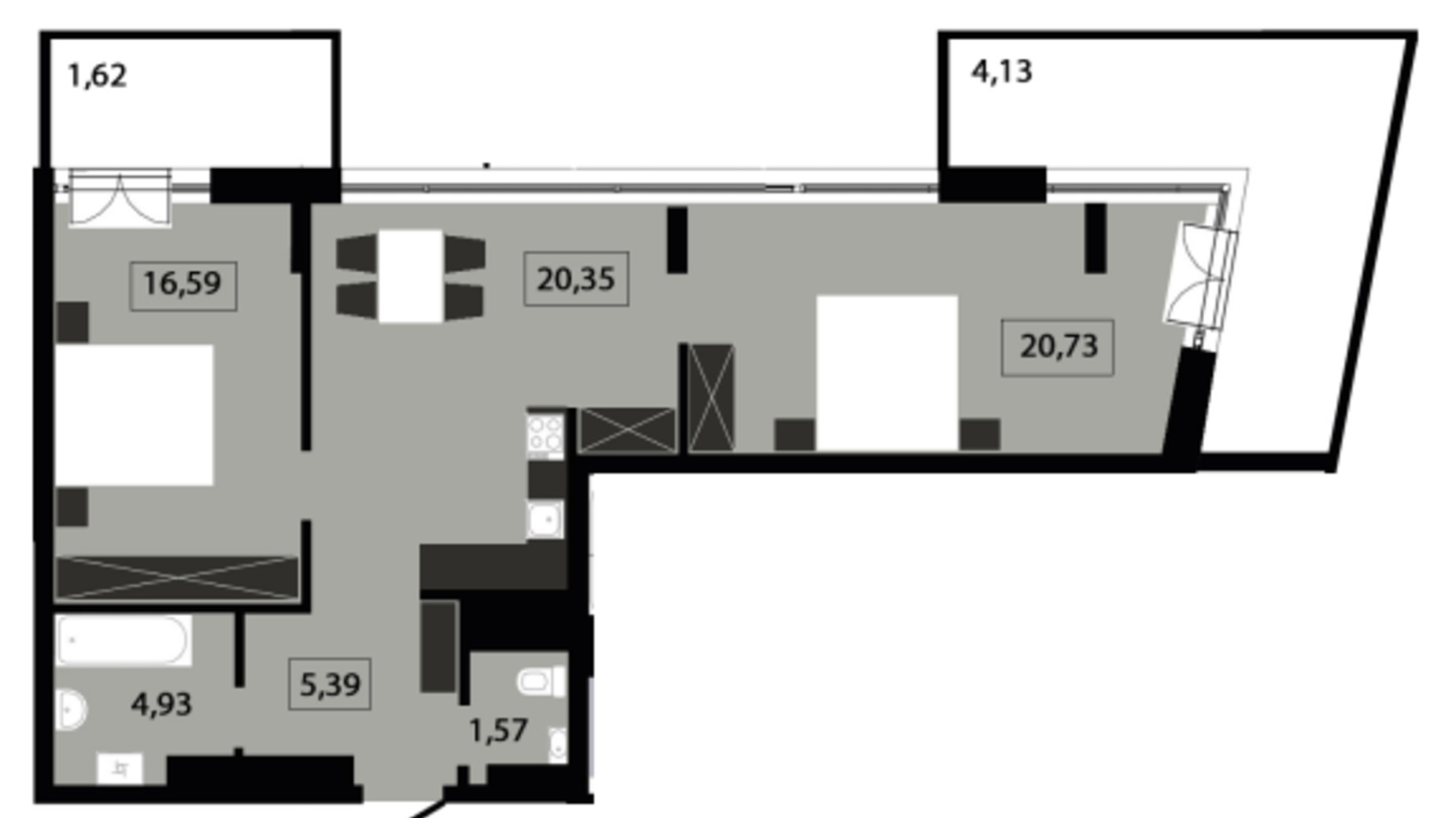 Планування 2-кімнатної квартири в ЖК Five Address 75.3 м², фото 574003