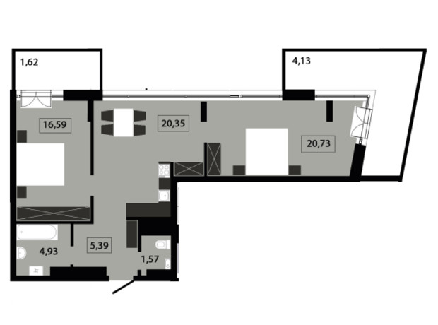 ЖК Five Address: планування 2-кімнатної квартири 75.3 м²