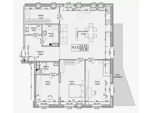 ЖК Struetinsky Residence: планировка 3-комнатной квартиры 123.18 м²