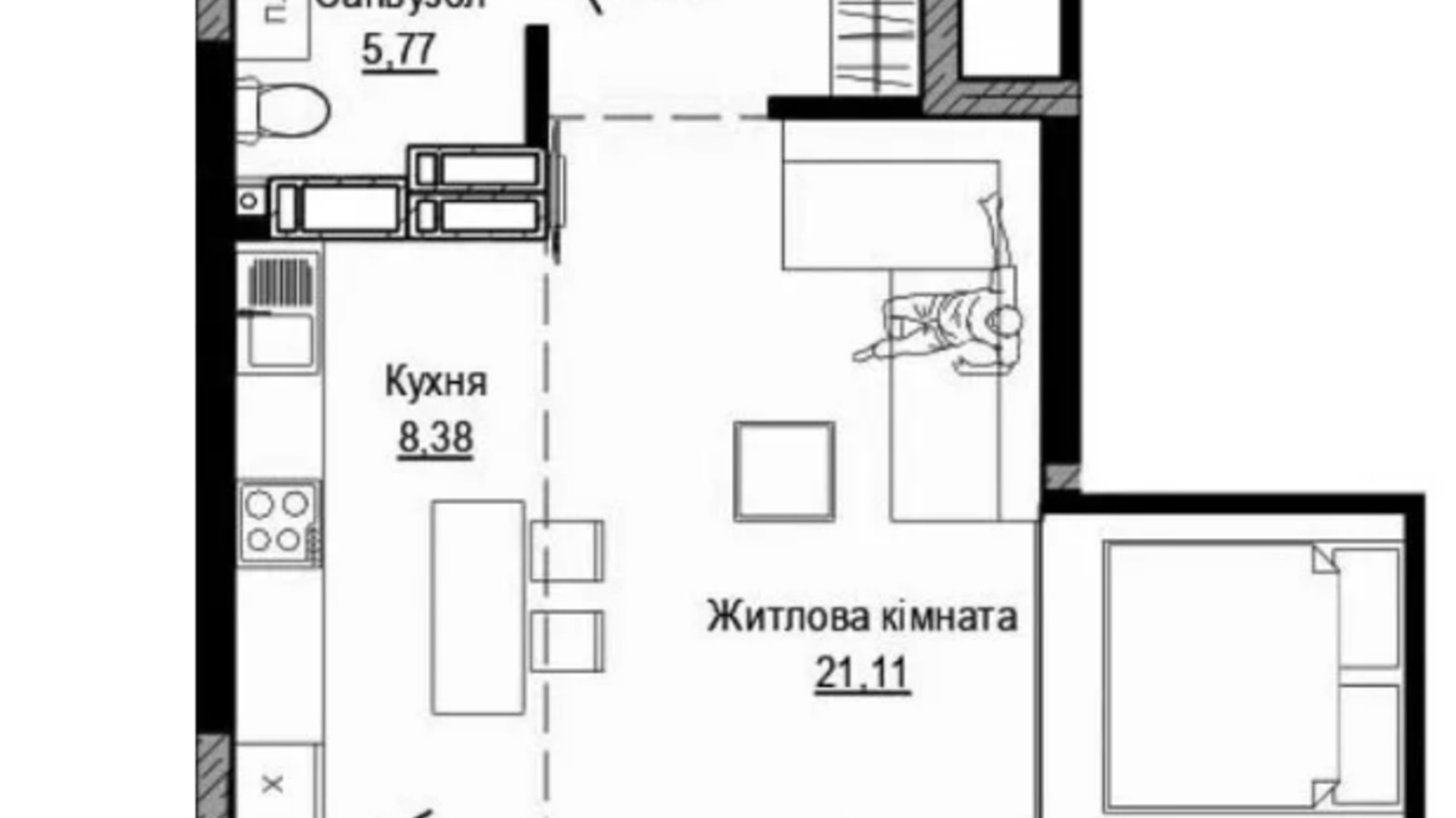 Планировка 1-комнатной квартиры в ЖК Pusha house 44.08 м², фото 574124