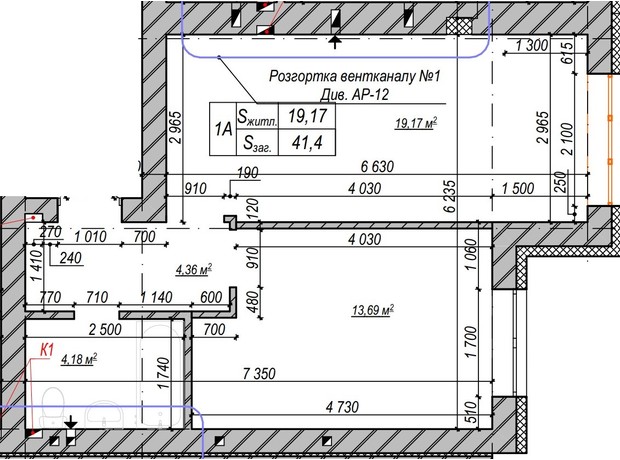 ЖК Молодость: планировка 1-комнатной квартиры 42.4 м²