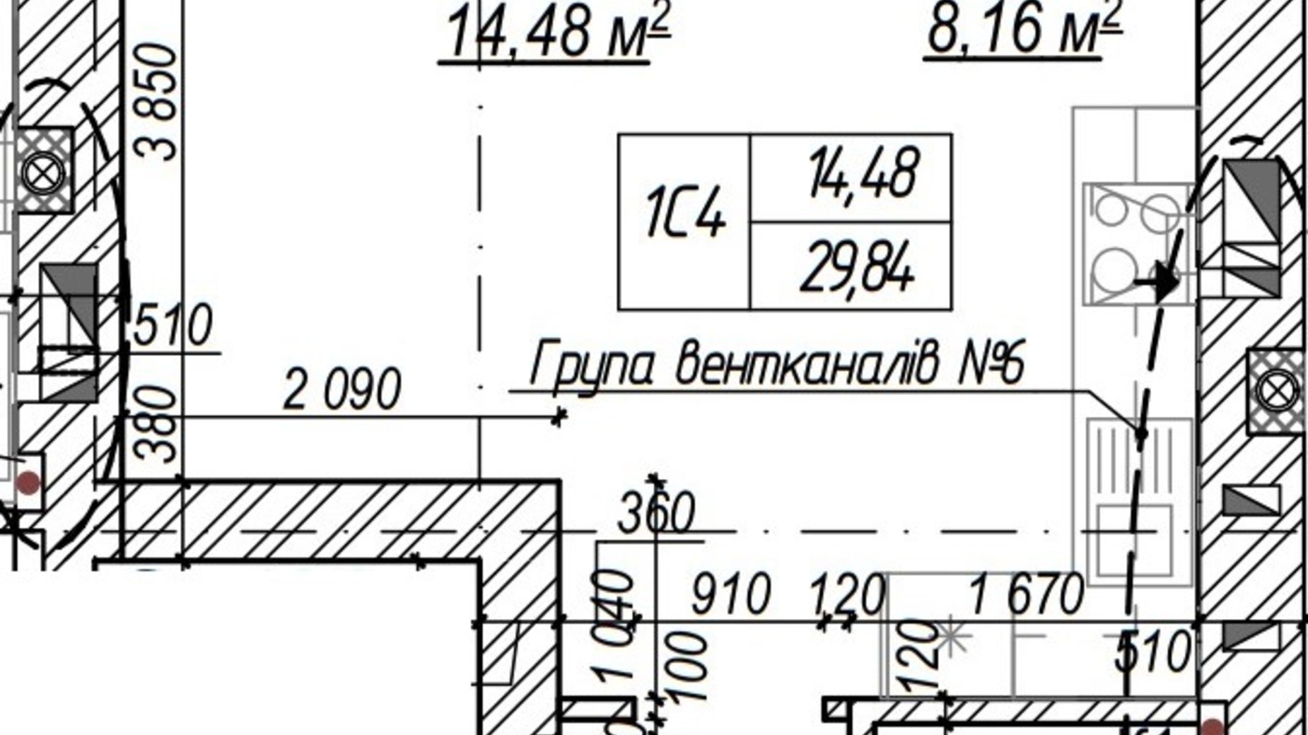 Планування квартири студії в ЖК Молодість 29.84 м², фото 574154