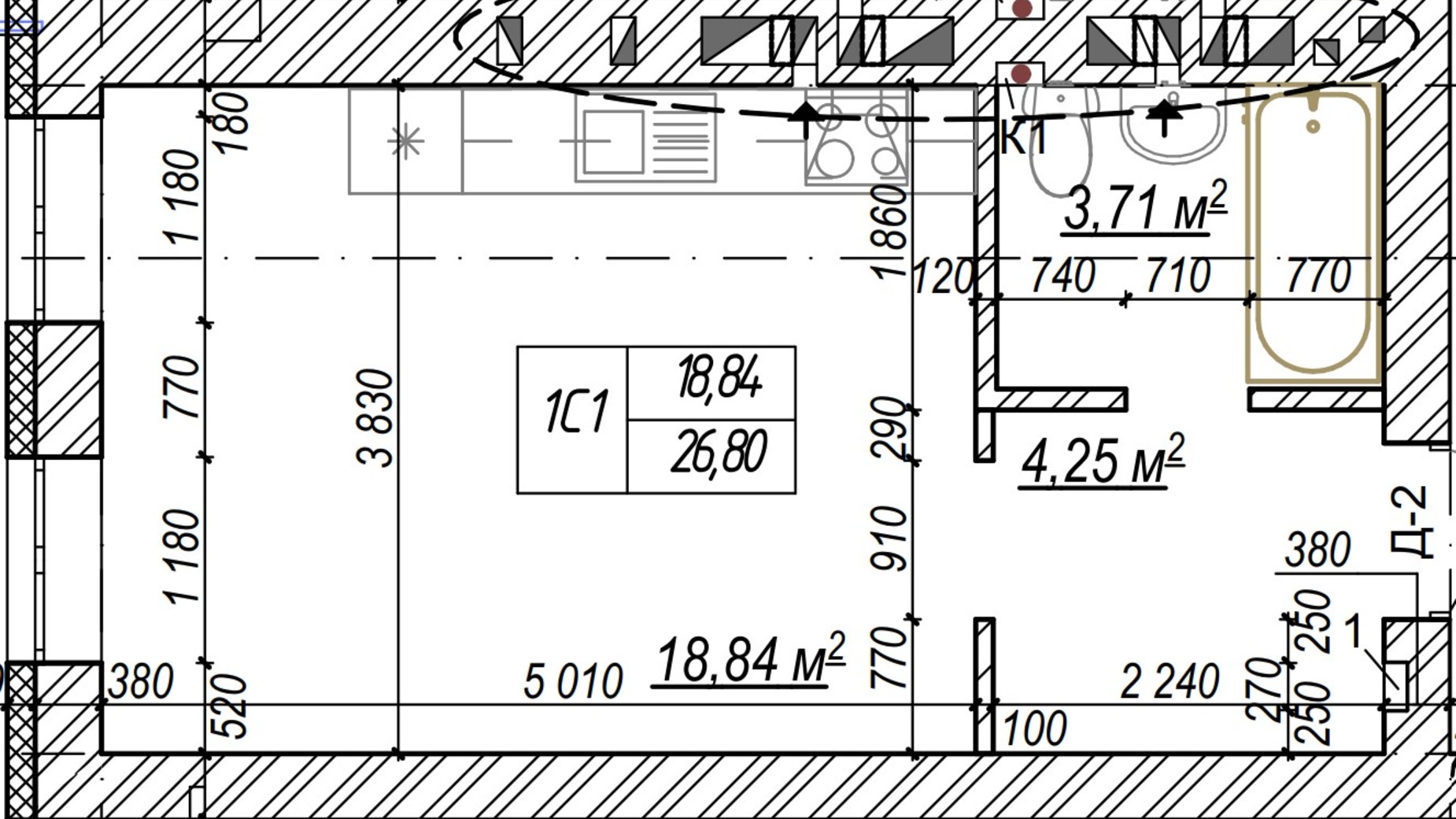 Планування квартири студії в ЖК Молодість 26.8 м², фото 574155