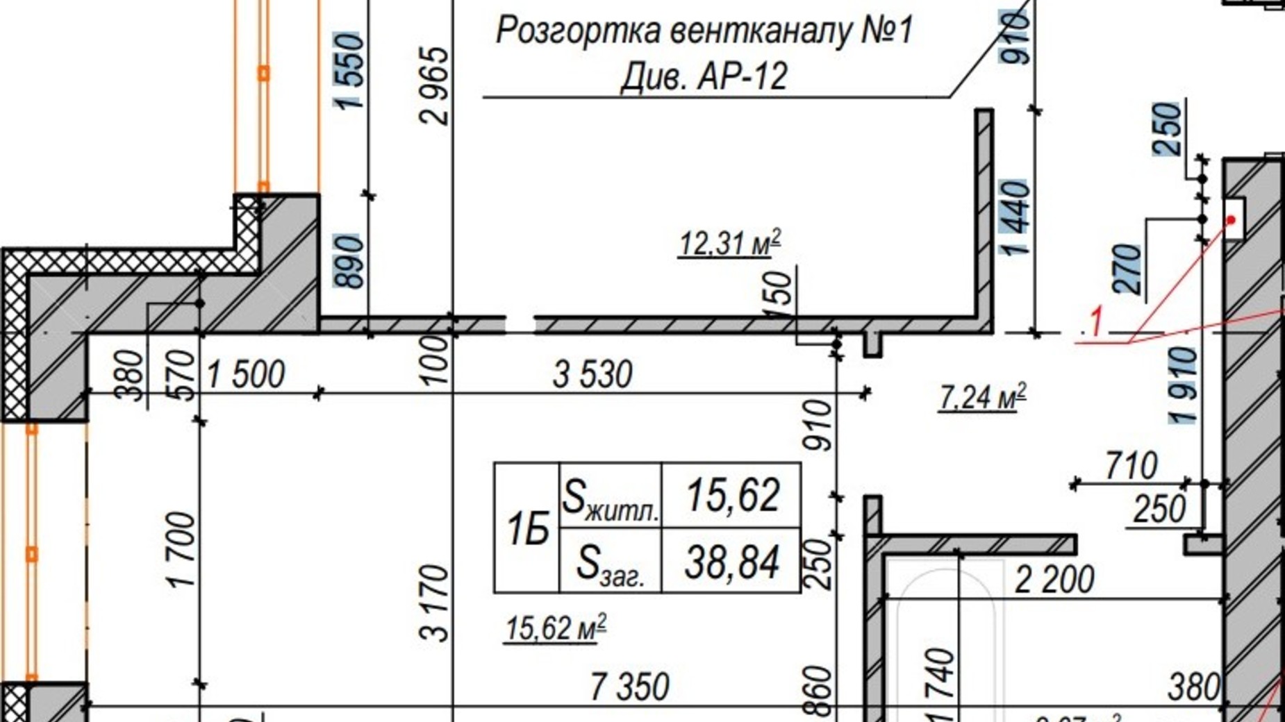 Планування 1-кімнатної квартири в ЖК Молодість 38.84 м², фото 574194