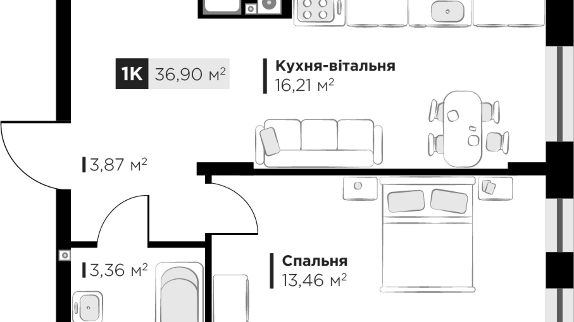 Планировка 1-комнатной квартиры в ЖК SILENT PARK 36.9 м², фото 574198