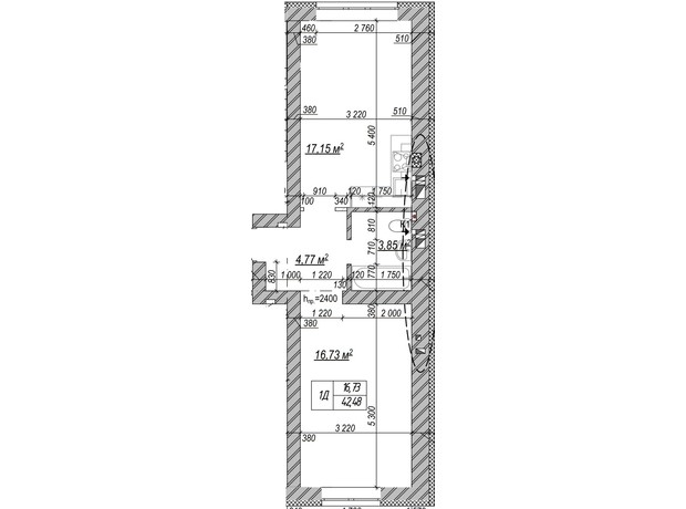 ЖК Молодость: планировка 1-комнатной квартиры 31 м²