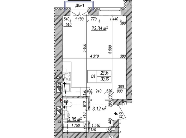 ЖК Молодость: планировка 1-комнатной квартиры 30.9 м²