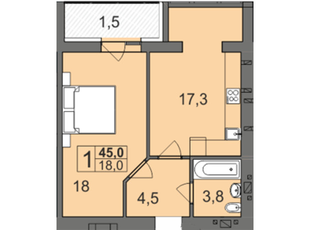 ЖК Dream Park: планировка 1-комнатной квартиры 45 м²