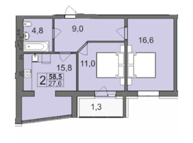 ЖК Dream Park: планування 2-кімнатної квартири 58.5 м²