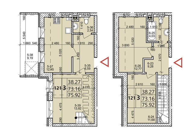 ЖК Святых Ольги и Елизаветы: планировка 3-комнатной квартиры 75.92 м²