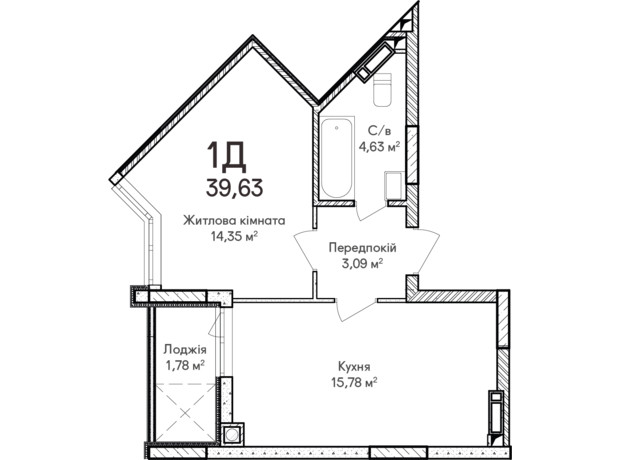 ЖК Синергия Сити: планировка 1-комнатной квартиры 39 м²