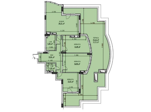 ЖК Central Bucha: планировка 3-комнатной квартиры 112.06 м²