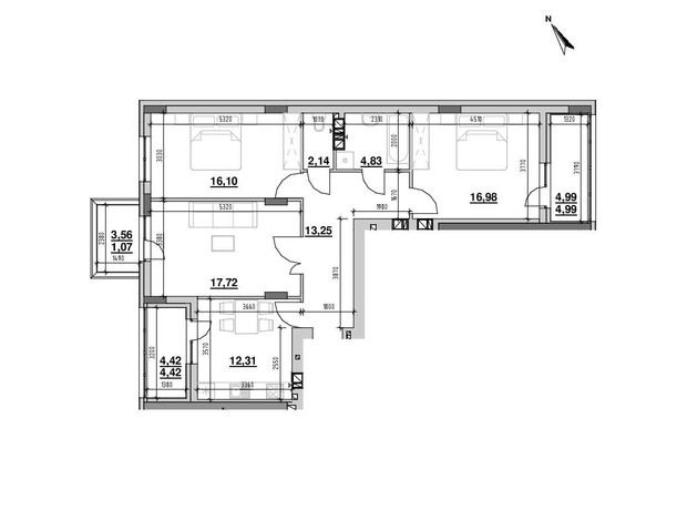 ЖК Риел Сити: планировка 3-комнатной квартиры 96.6 м²