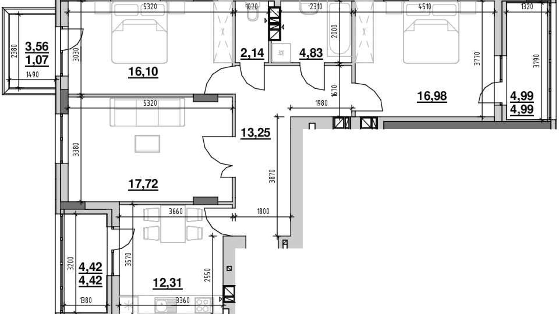 Планування 3-кімнатної квартири в ЖК Ріел Сіті 96.5 м², фото 574841