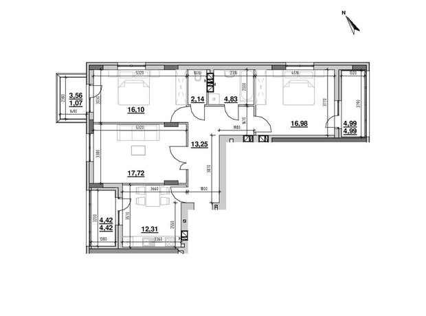 ЖК Риел Сити: планировка 3-комнатной квартиры 96.5 м²