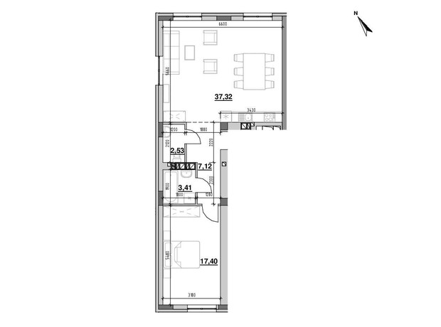 ЖК Риел Сити: планировка 1-комнатной квартиры 68.3 м²