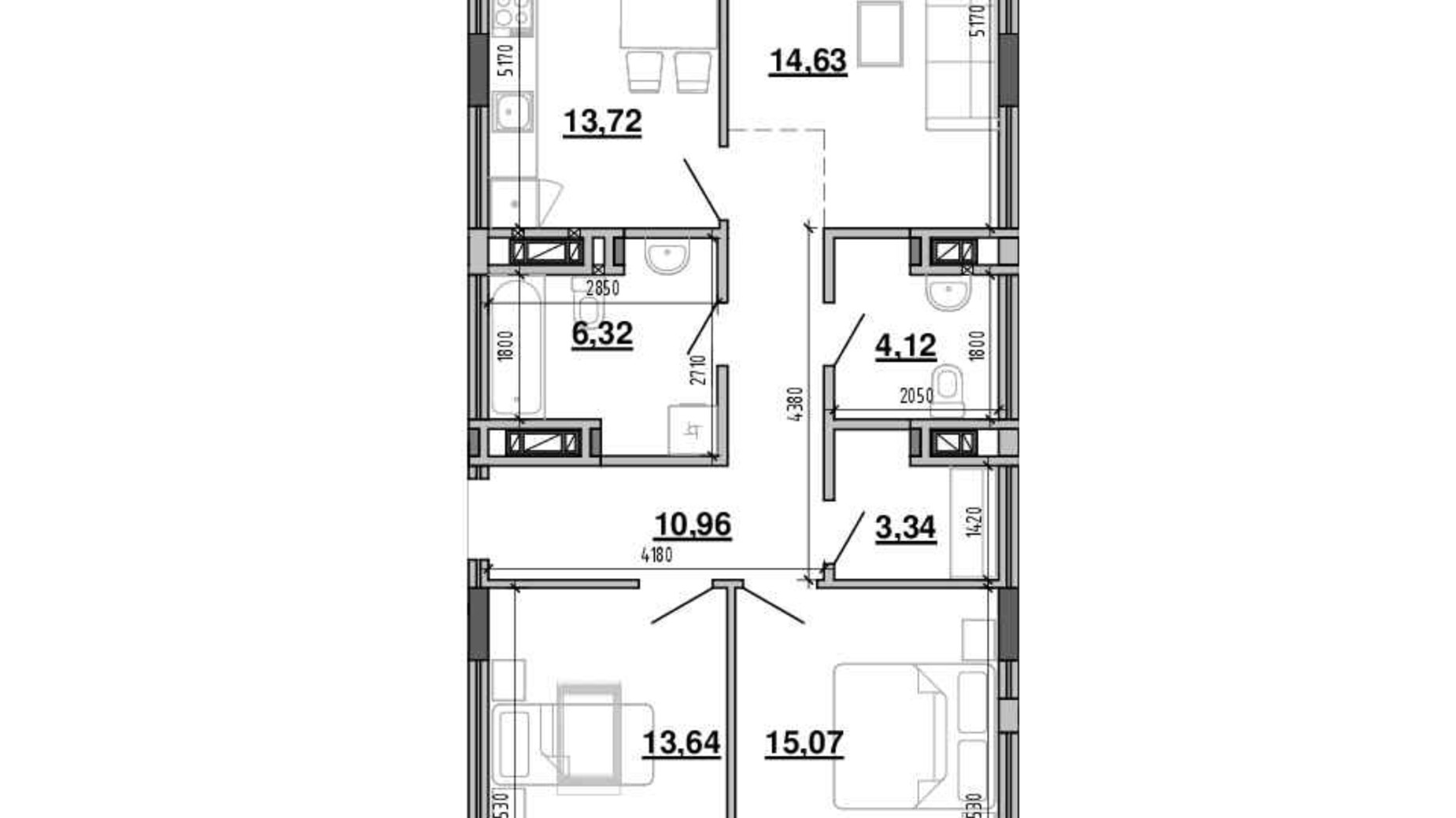 Планування 3-кімнатної квартири в ЖК Містечко Підзамче 81.8 м², фото 574878