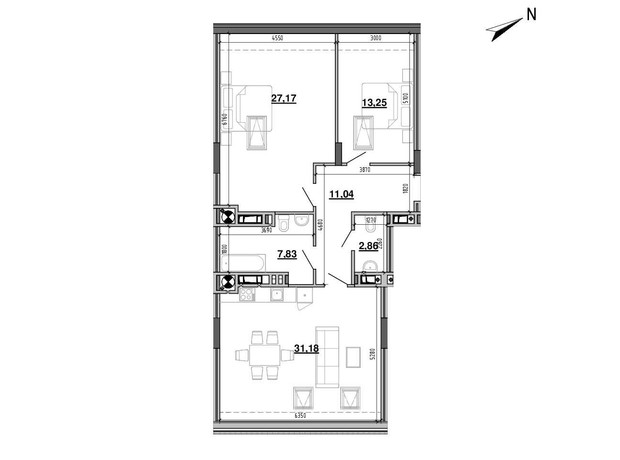 ЖК Містечко Підзамче: планировка 2-комнатной квартиры 93.33 м²