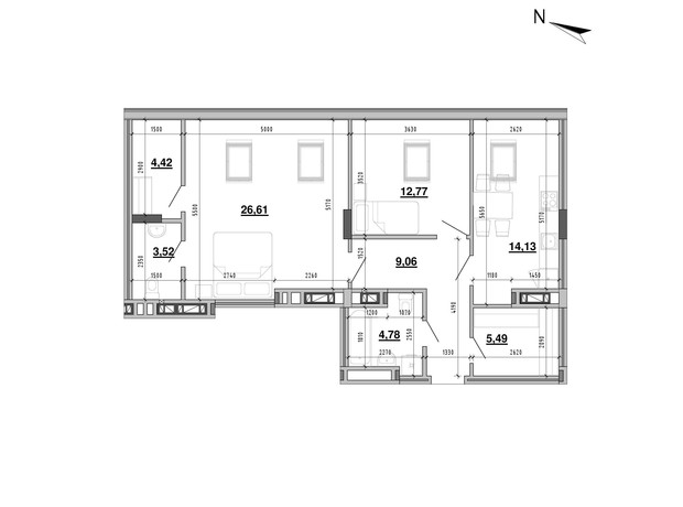 ЖК Містечко Підзамче: планировка 2-комнатной квартиры 76.29 м²