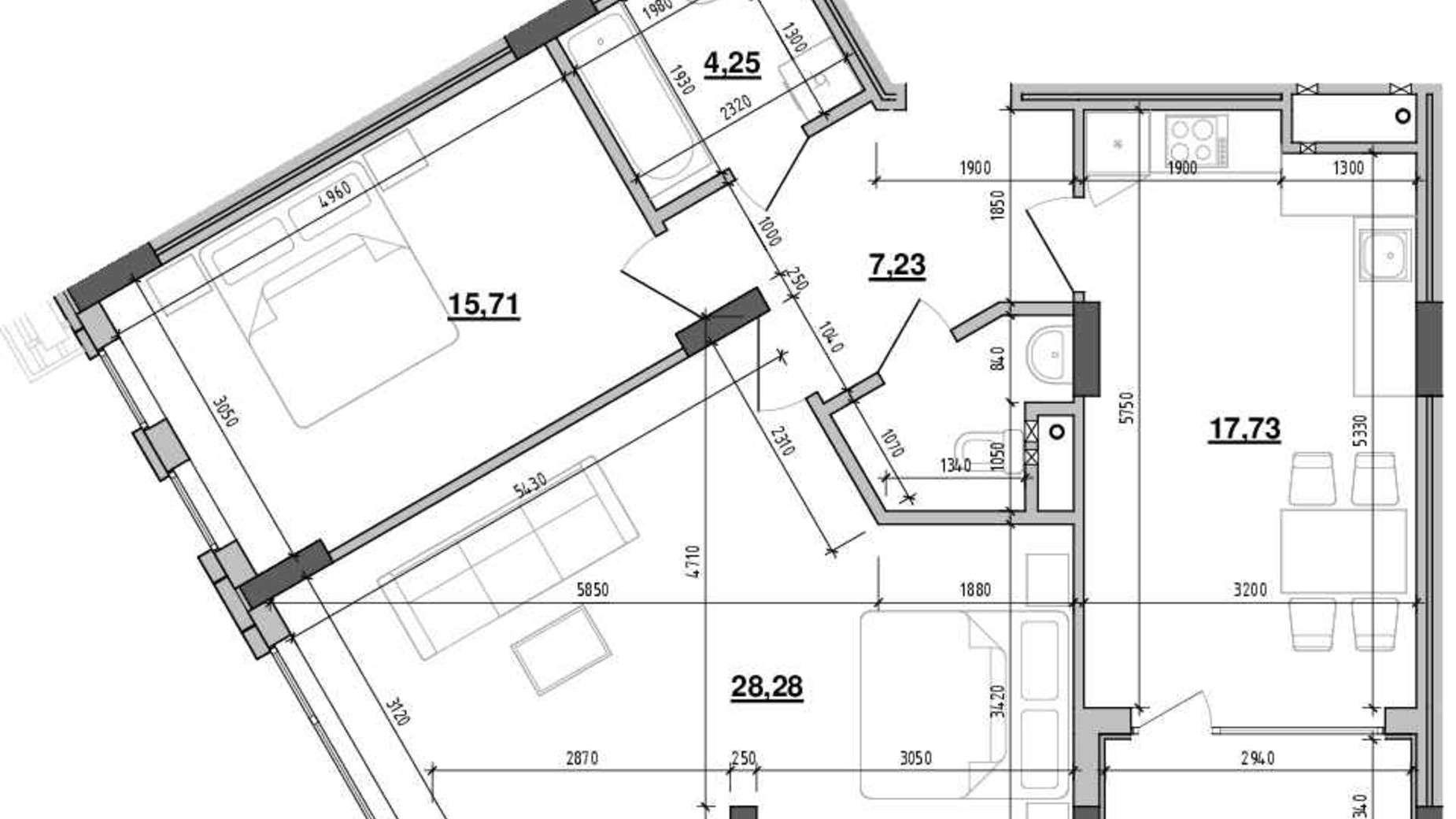 Планування 2-кімнатної квартири в ЖК Містечко Підзамче 80.3 м², фото 574931