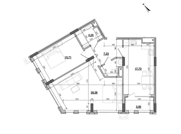 ЖК Містечко Підзамче: планировка 2-комнатной квартиры 80.3 м²