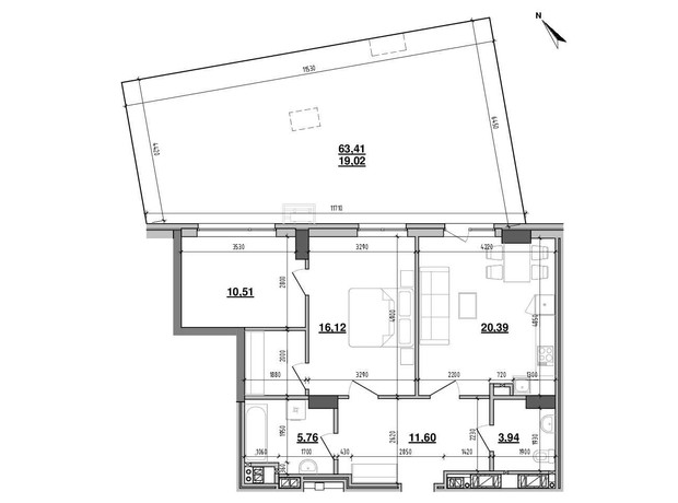 ЖК Містечко Підзамче: планування 1-кімнатної квартири 60.5 м²