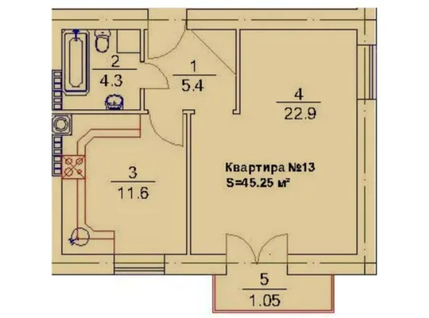 ЖК Підгір'я: планування 1-кімнатної квартири 45.25 м²