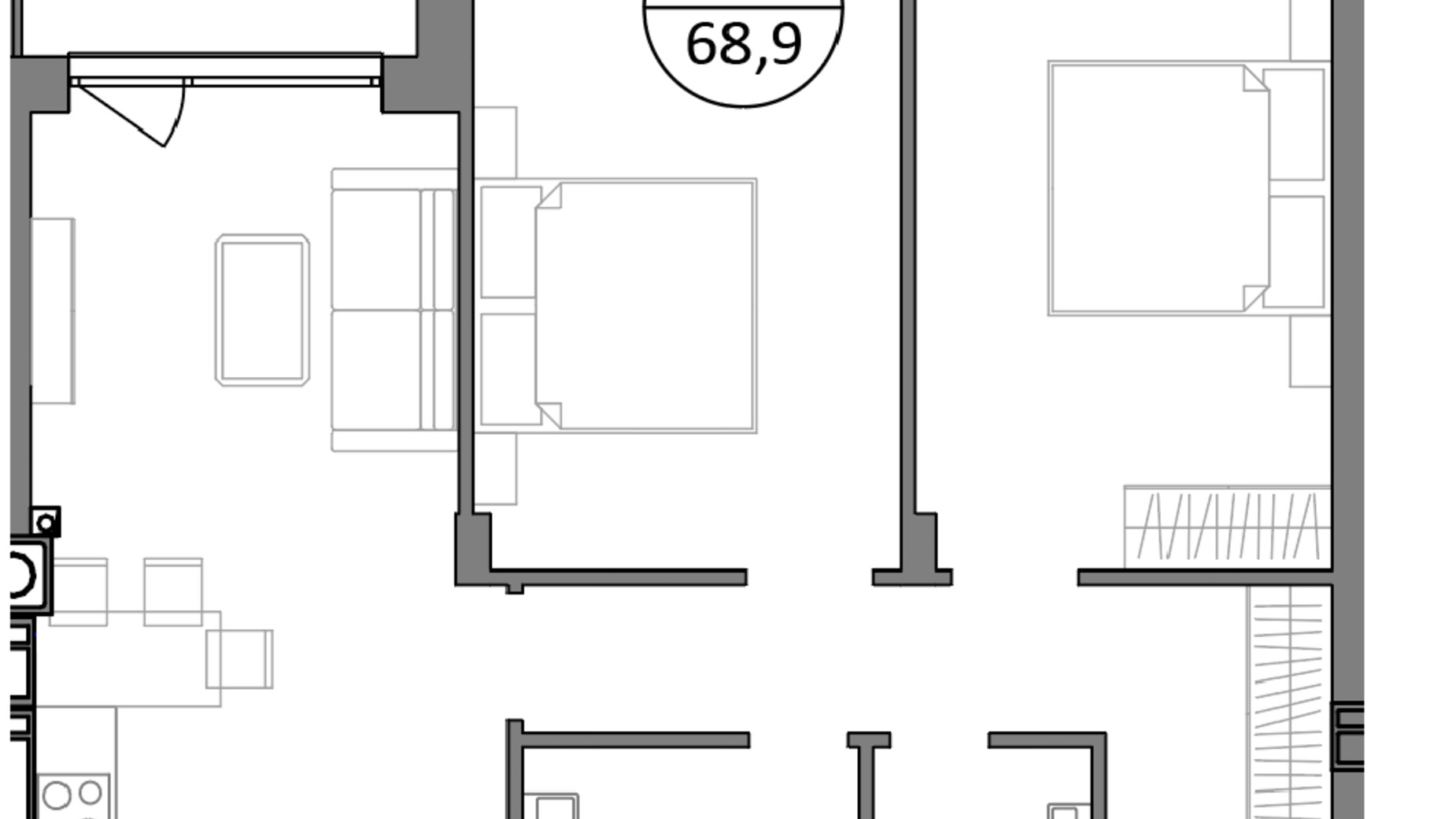 Планування 2-кімнатної квартири в ЖК Грінвуд-2 68.9 м², фото 575178