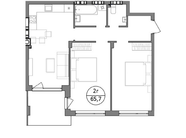 ЖК Грінвуд-2: планування 2-кімнатної квартири 65.7 м²