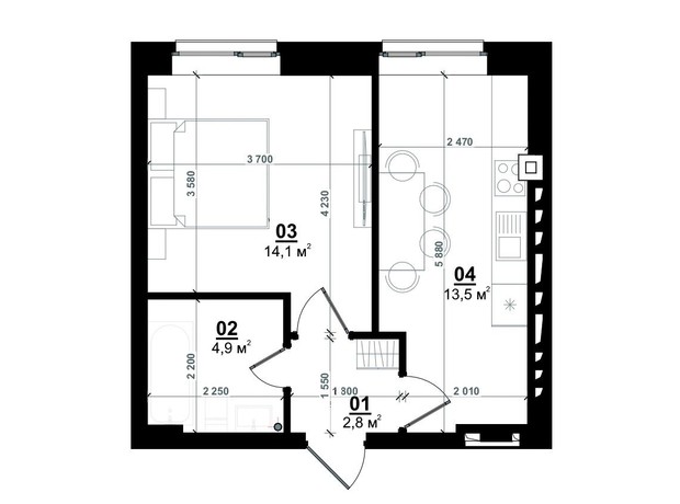 ЖК Белый Шоколад Center: планировка 1-комнатной квартиры 35 м²