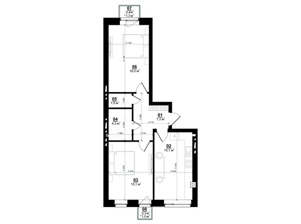 ЖК Білий Шоколад Center: планування 2-кімнатної квартири 60 м²