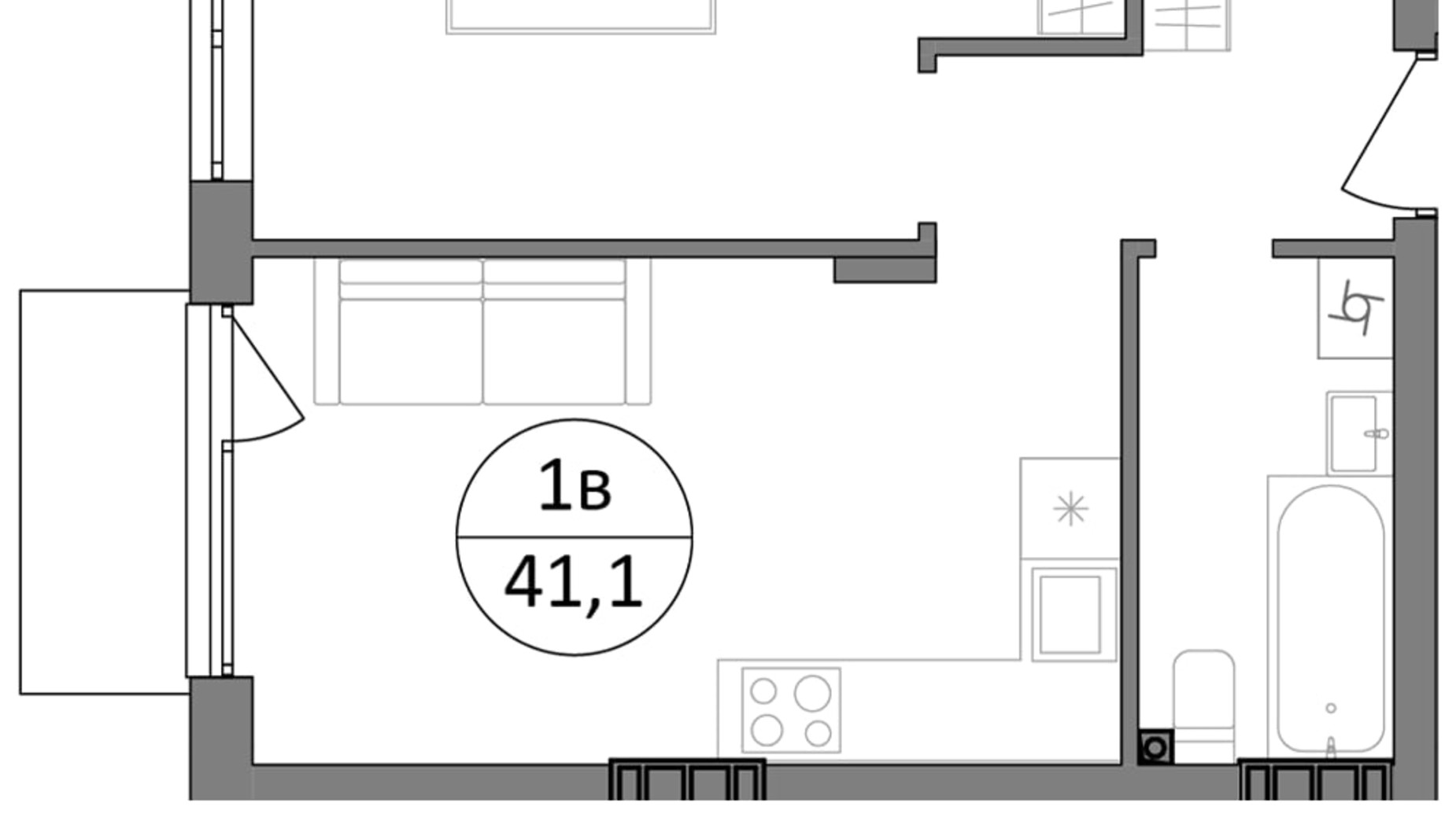 Планування 1-кімнатної квартири в ЖК Грінвуд-3 40.3 м², фото 575253