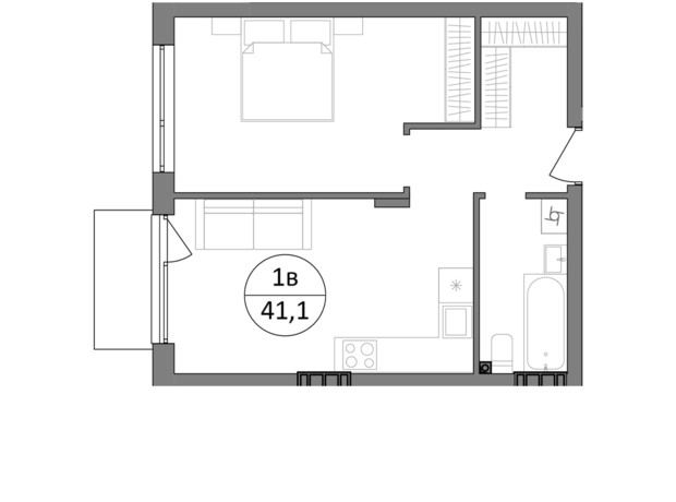 ЖК Гринвуд-3: планировка 1-комнатной квартиры 40.3 м²