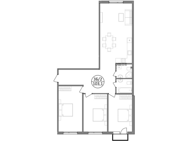 ЖК Парксайд: планировка 3-комнатной квартиры 103.1 м²